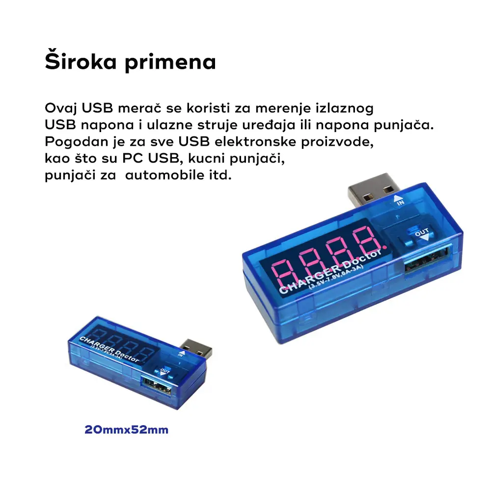 USB Tester Napajanja sa LED Prikazom Ugaoni