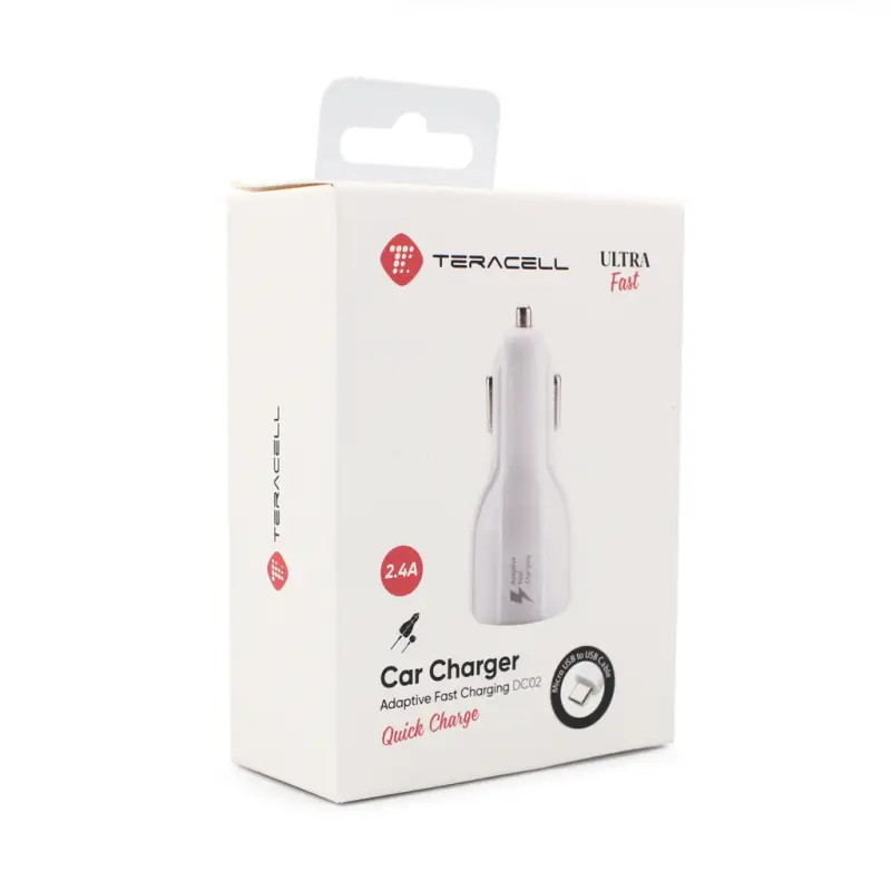 Auto Punjac Teracell Ultra DC02 QC 2.4a sa Micro USB Kablom Beli