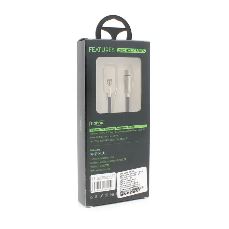 Data Kabl T-phox Zinc Holly Micro USB 2.4a Zlatno-crni 1.2m
