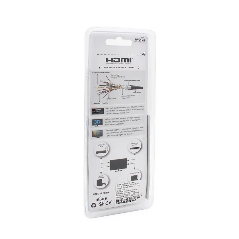 Kabl 1.4v HDMI Slim Bakarni 1.5m Jwd-05