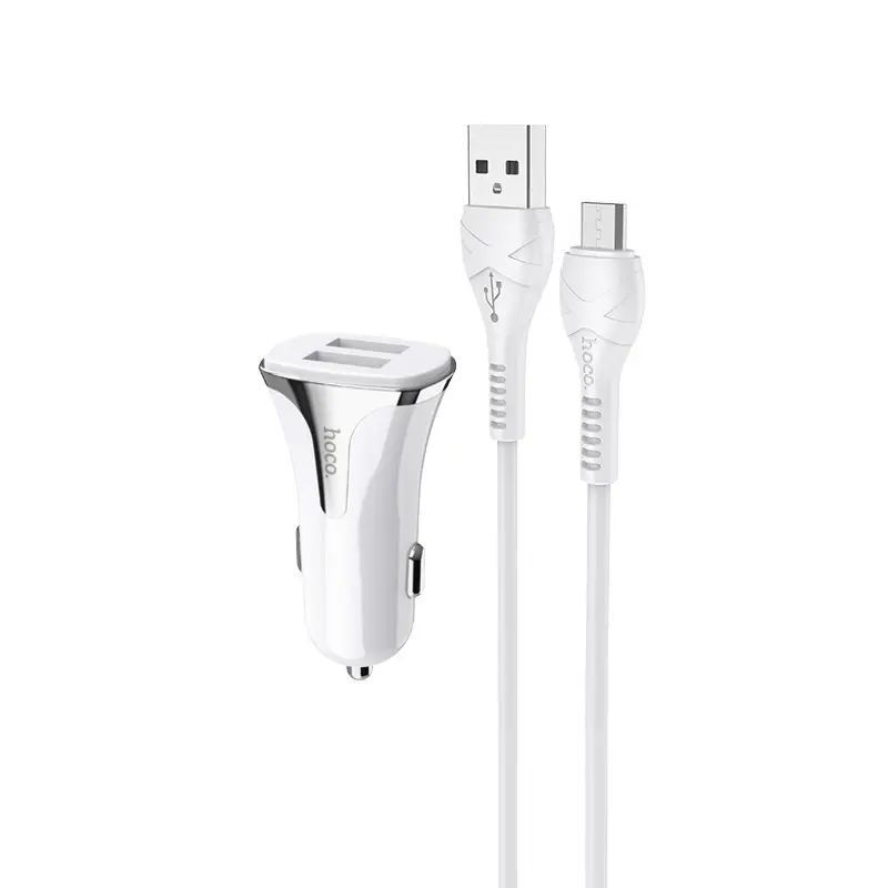 Auto Punjac HOCO Z31 Qc3.0 2XUSB sa Micro USB Kablom Beli