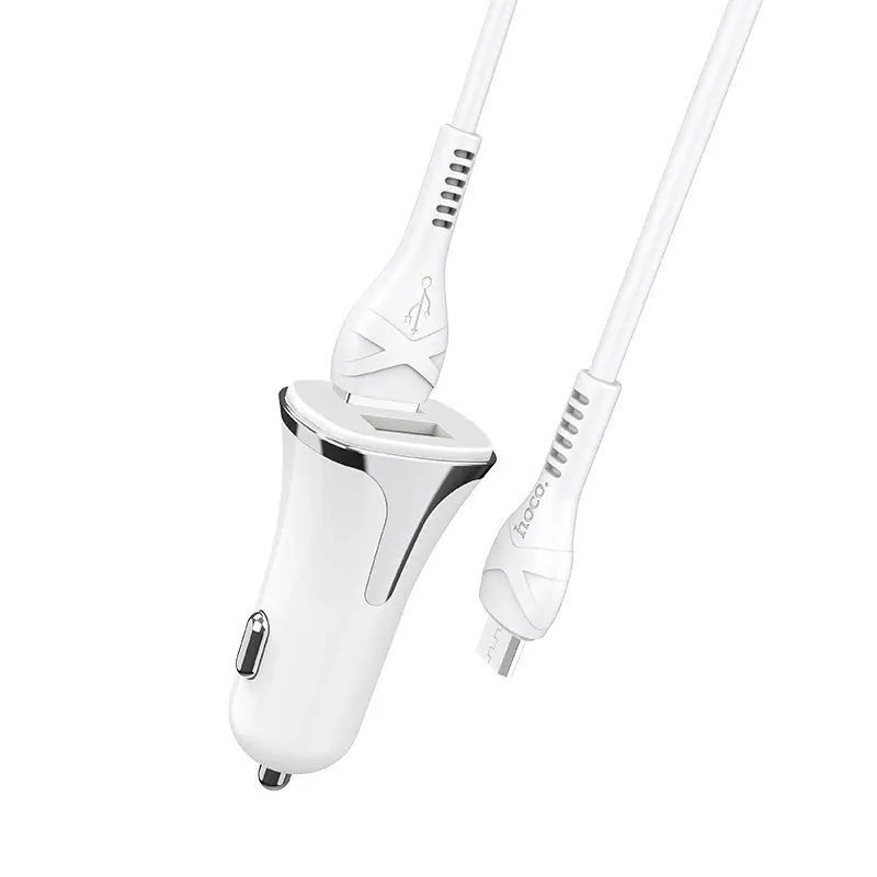 Auto Punjac HOCO Z31 Qc3.0 2XUSB sa Micro USB Kablom Beli