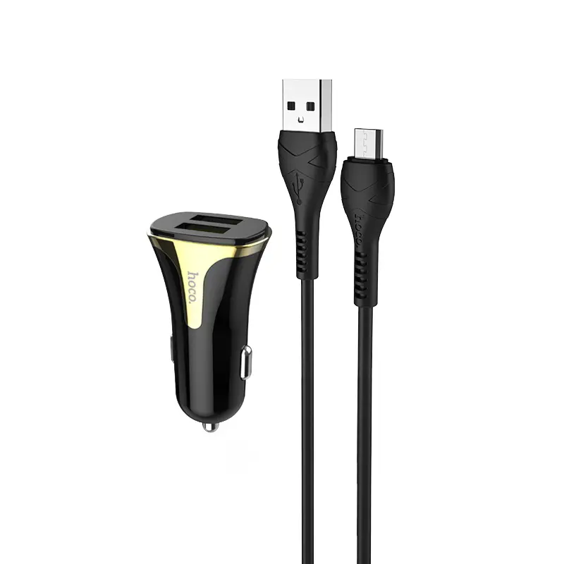 Auto Punjac HOCO Z31 Qc3.0 2XUSB sa Micro USB Kablom Crni