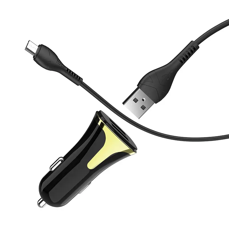Auto Punjac HOCO Z31 Qc3.0 2XUSB sa Micro USB Kablom Crni