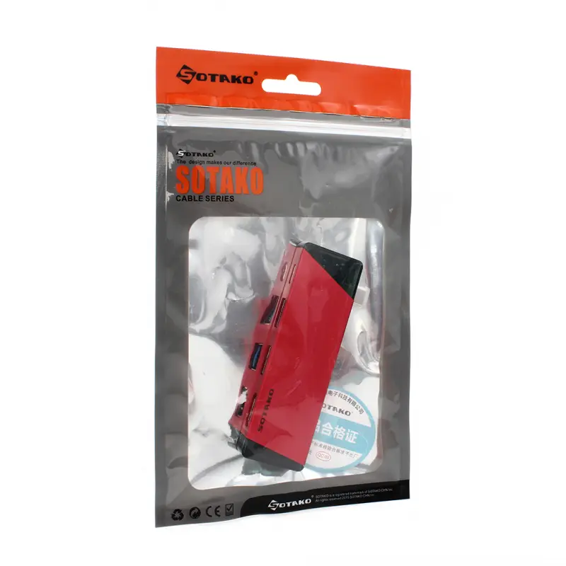 Adapter Type C na HDMI 2XUSB 3.0 PD (type C) Sotako St-c0402 Crveni