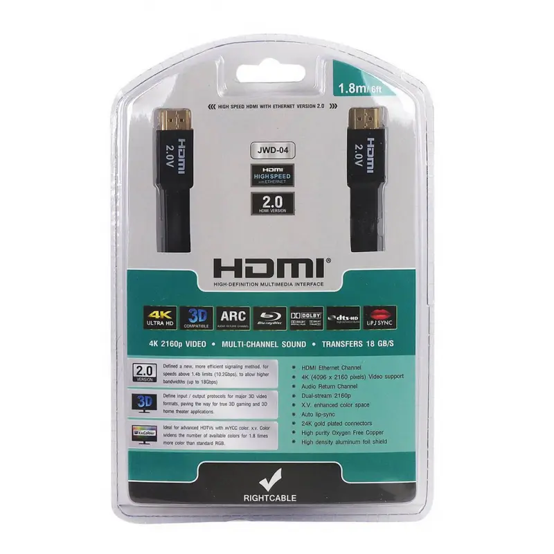 Kabl Flet HDMI na HDMI Jwd-04 Bakarni 2.0v Flat 1.5m