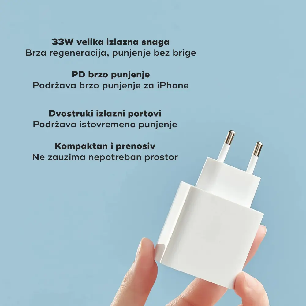 Kucni Punjac Xiaomi QC 33W sa USB na Type C Kablom Beli