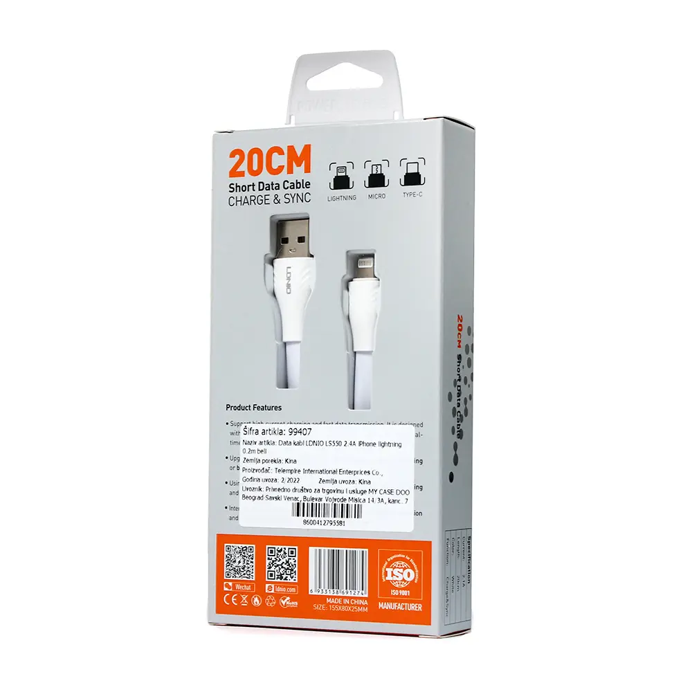 Data Kabl Ldnio LS550 2.4a Iphone Lightning 0.2m Beli