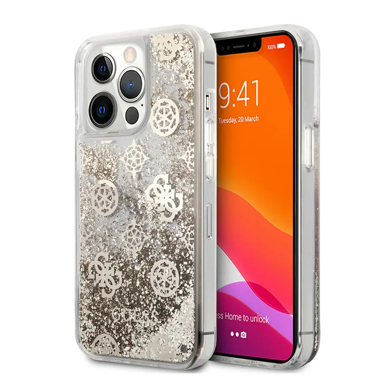 Torbica Guess Hc Liquid Glitter Peony za Iphone 13 Pro 6.1 Zlatna (guhcp13llgpego)