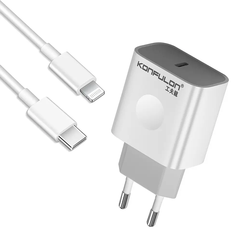 Kucni Punjac Konfulon C69d+dc13 PD20W sa PD Kablom Type C na Iphone Lightning Beli