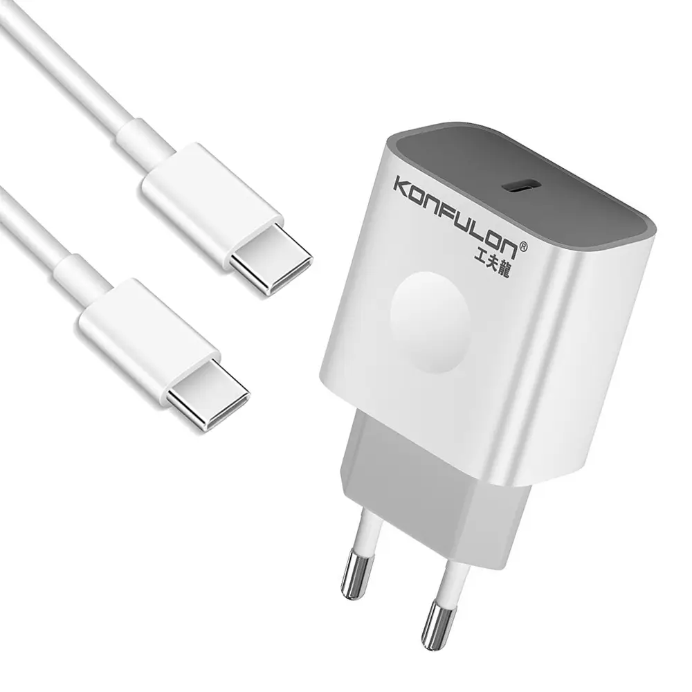 Kucni Punjac Konfulon C69d+dc15 PD20W sa PD Kablom Type C na Type C Beli