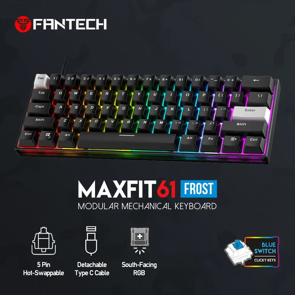 Tastatura Mehanicka Gaming Fantech MK857 RGB Maxfit61 Frost Crna (blue Switch)