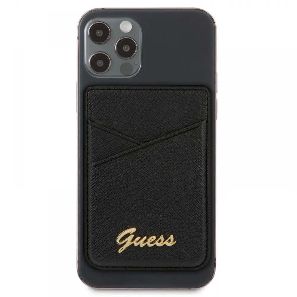 Torbica za Kartice Guess Wallet Cardslot Sticker 3M Saffiano Script Crna (guchssabk)