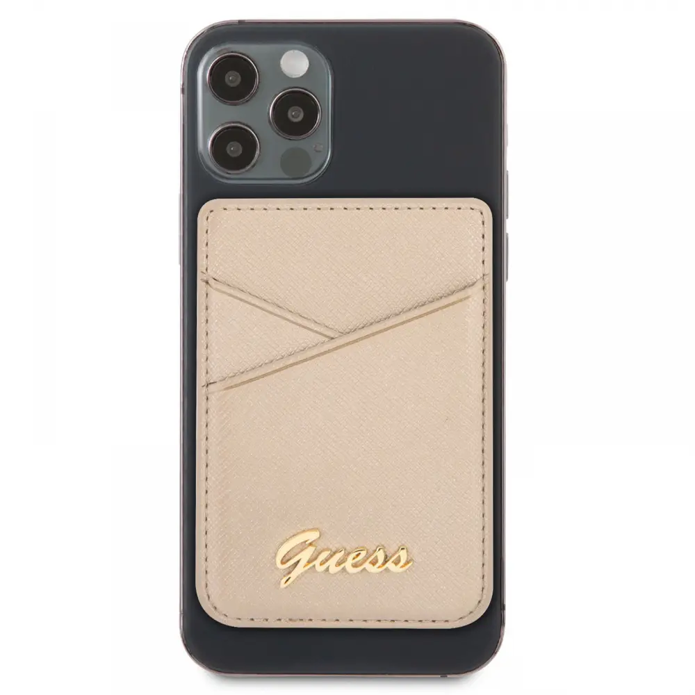Torbica za Kartice Guess Wallet Cardslot Sticker 3M Saffiano Script Zlatna (guchssago)