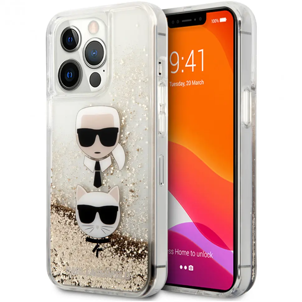 Torbica Karl Lagerfeld Hc Liquid Glitter 2 Heads za Iphone 14 Pro 6.1 Zlatna (klhcp14lkicgld)