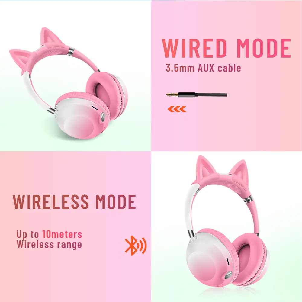Bluetooth Slusalice Cat Ear Crne