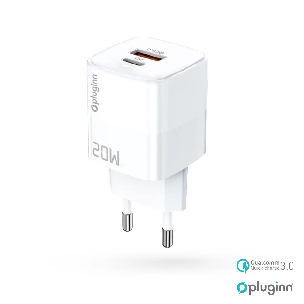 Kucni Punjac Pluginn Pi-d73, Qc3.0 Pd3.0, Pps, Usb-pd 18w+20w, 38W (total) sa PD Iphone Lightning Kablom Beli CE