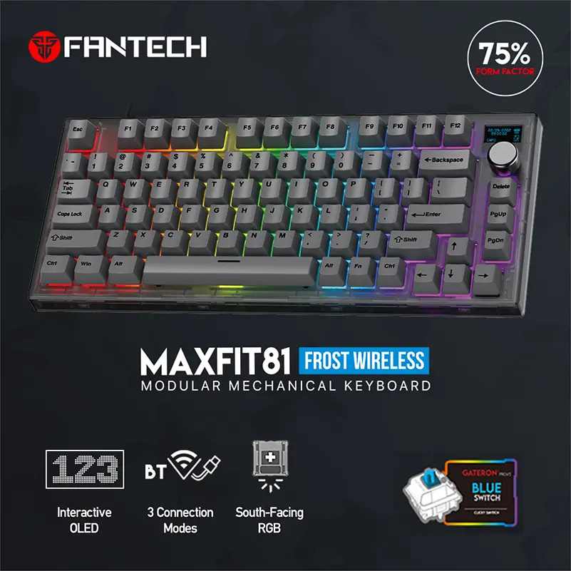 Tastatura Mehanicka Gaming Fantech MK910 RGB PBT Maxfit81 Frost Wireless Crna (blue Switch)