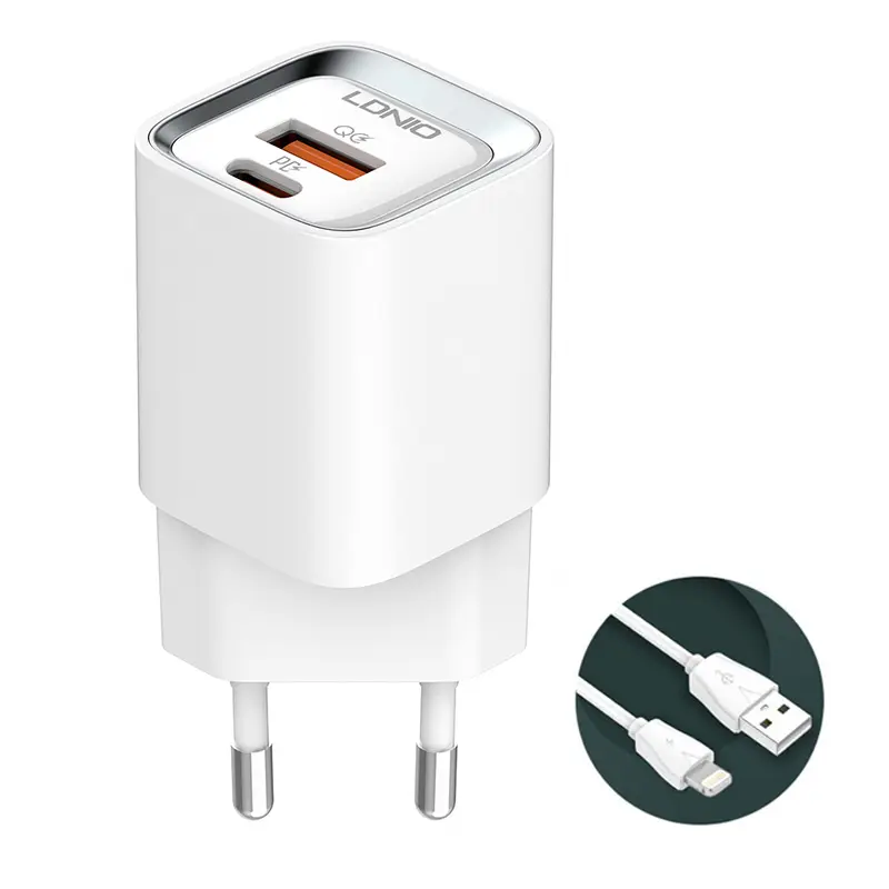 Kucni Punjac Ldnio A2317c, 3.6a, Qc3.0 18w, PD 30W sa Iphone Lightning Kablom Beli