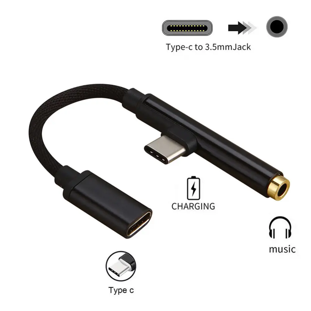 Adapter za Slusalice i Punjenje Type C Crni