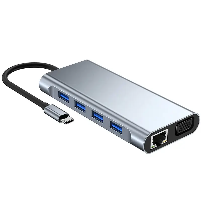 Adapter Type C na LAN Gb, SD Card, Tf, Type C, 4XUSB 3.0, Audio, HDMI i VGA 11 u 1 20CM Kabl