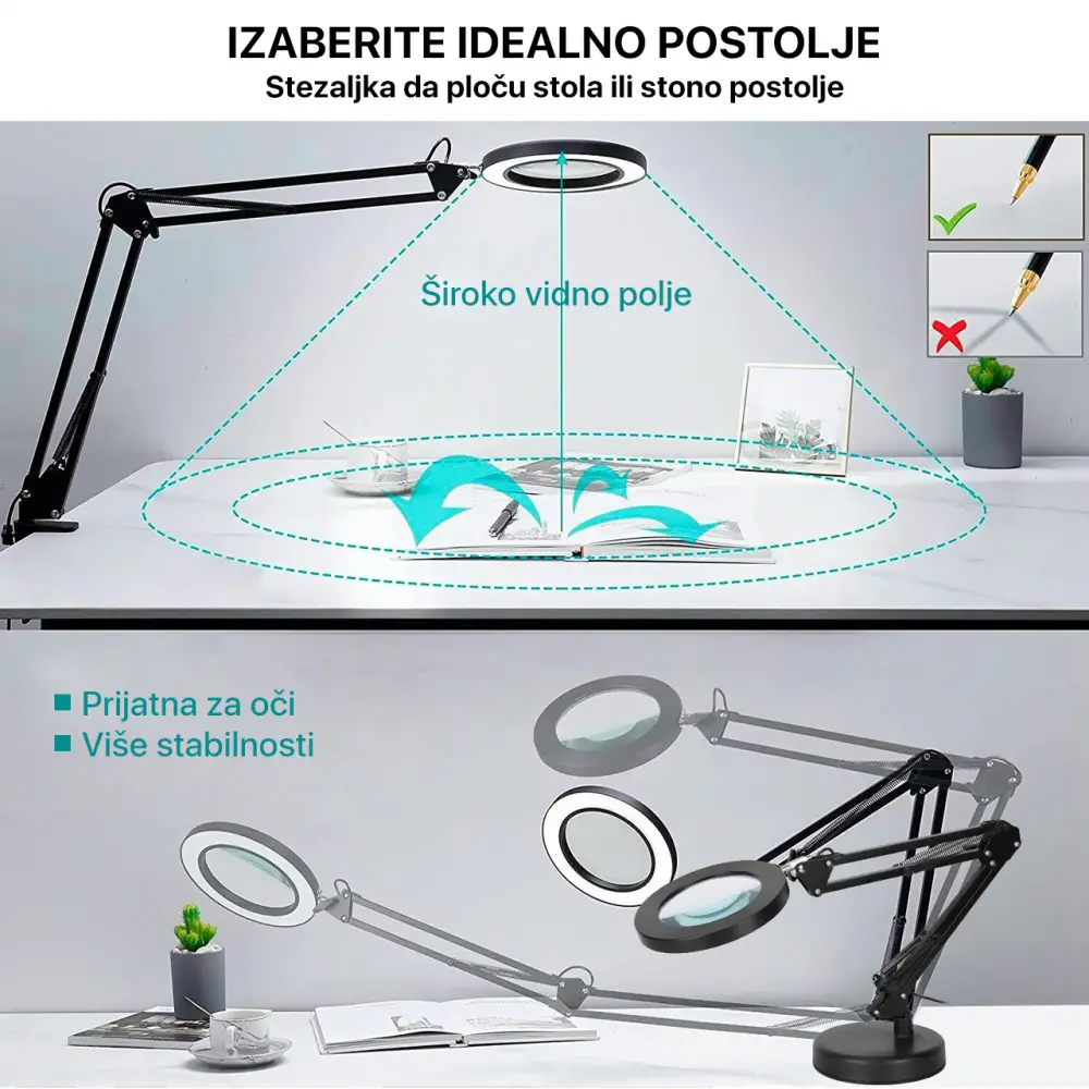 Stona LED Lampa sa Lupom HQ Crna