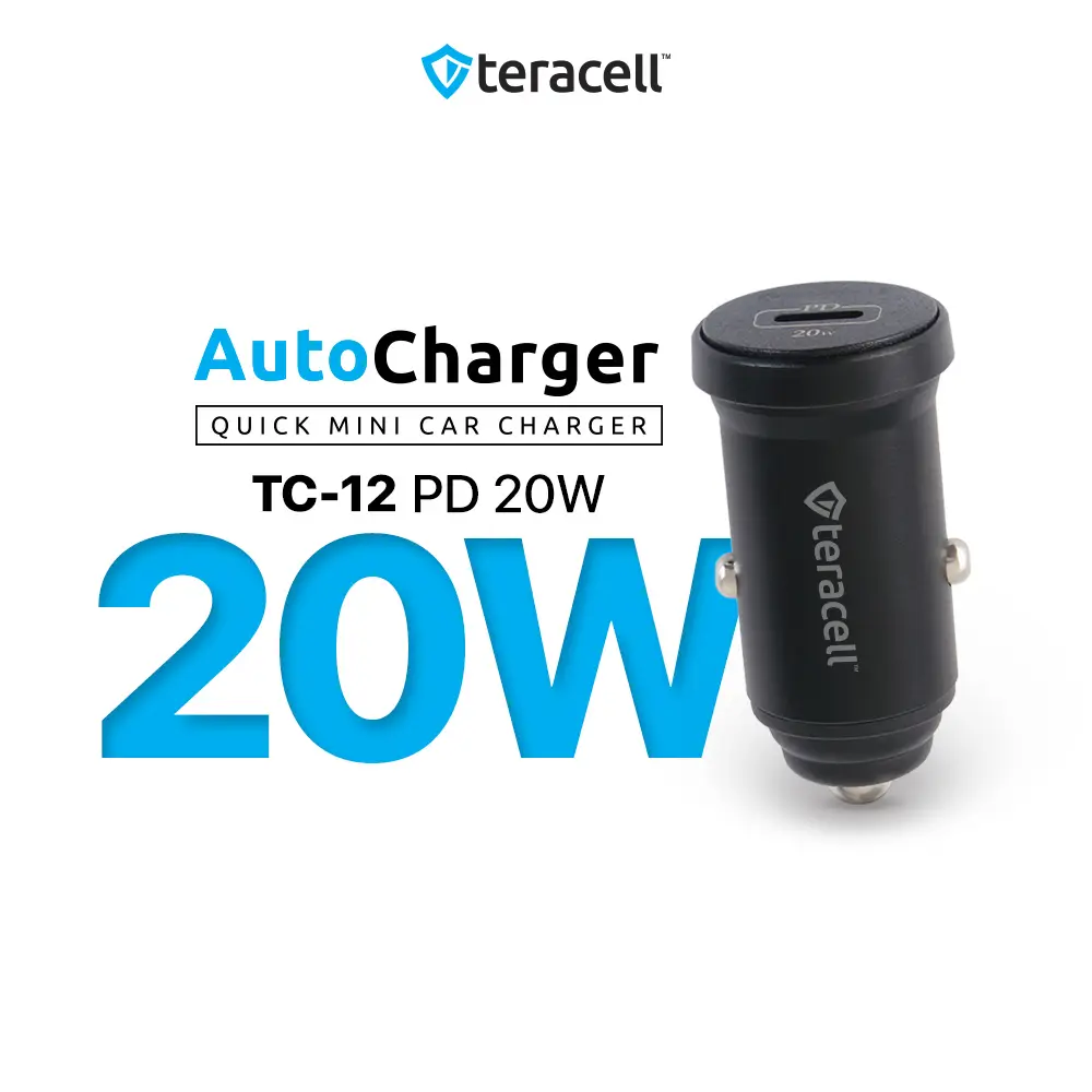 Auto Punjac Teracell Evolution TC-12 PD 20W Crni sa PD Lightning Kablom Crni