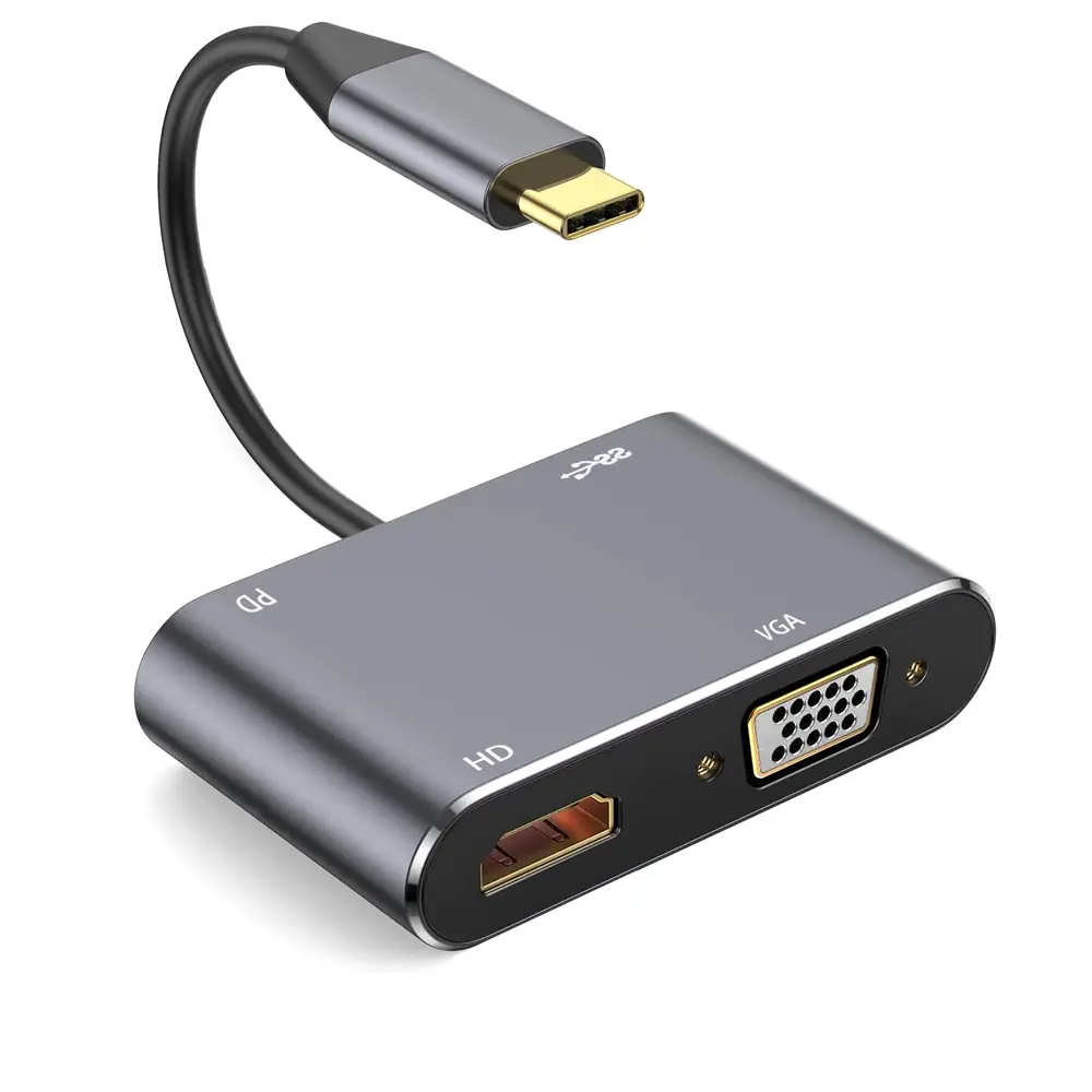 Adapter Type C na HDMI VGA PD Usb3.0 4 u 1 Sivi