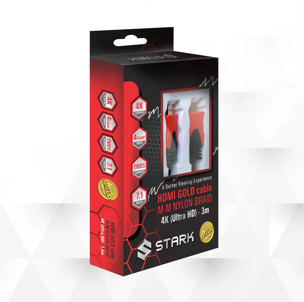 Kabl Stark HDMI M-M Pozlacen 4K Pleteni 3M