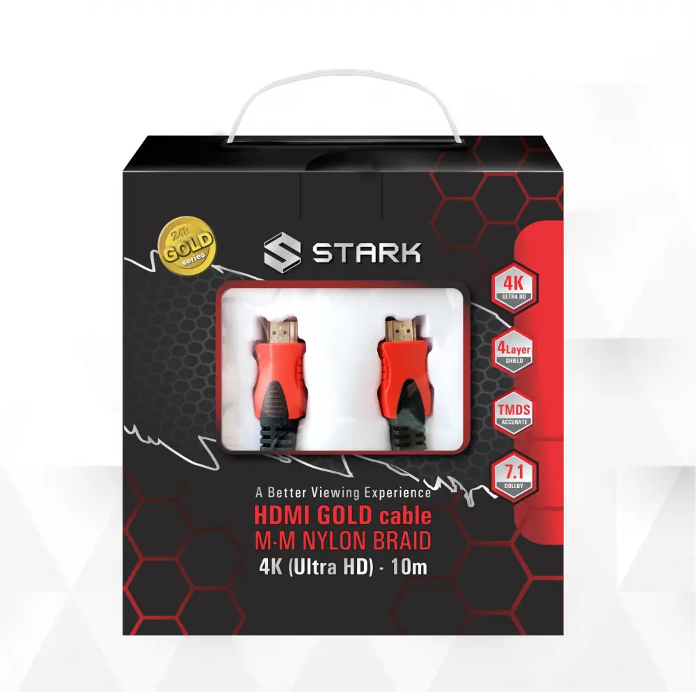 Kabl Stark HDMI M-M Pozlacen 4K Pleteni 10M