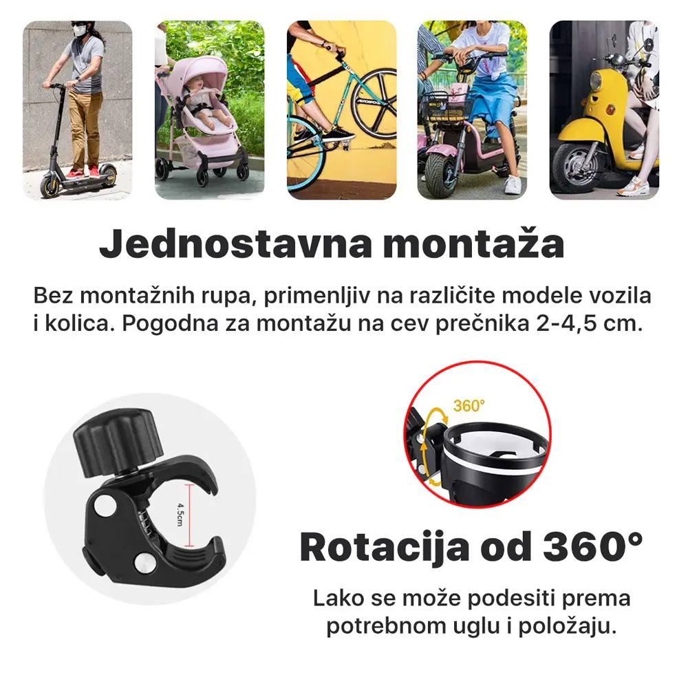 Drzac za Casu za Elektricni Trotinet Crni