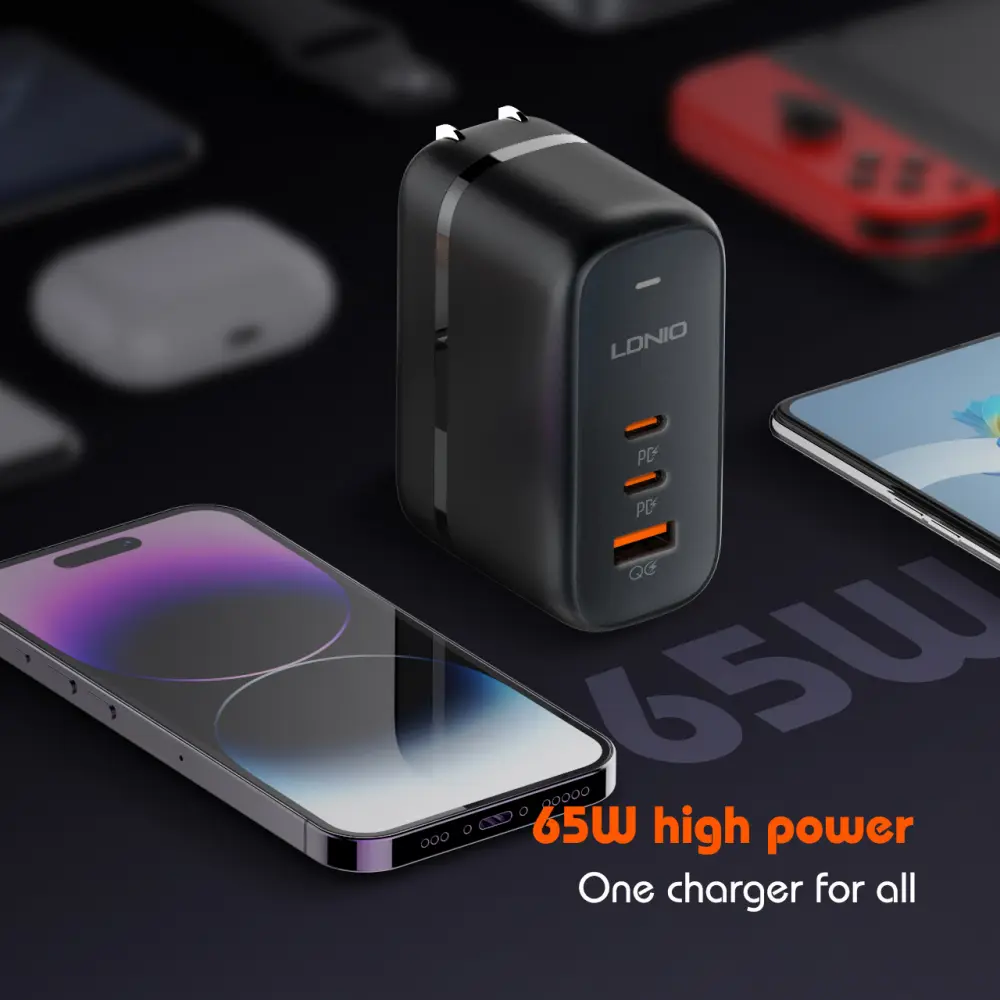 Kucni Punjac sa Adapterima Ldnio Q366 Gan Qc3.0, 2xpd3.0 PPS 65W sa Type C na Type C Kablom Crni