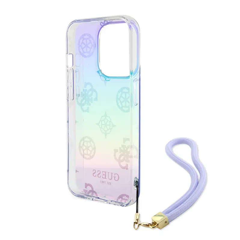 Torbica Guess Hc PC TPU Iridescent Glitter Pattern Peony Cordstrap za Iphone 15 6.1 Ljubicasta (guhcp15shpelisu)