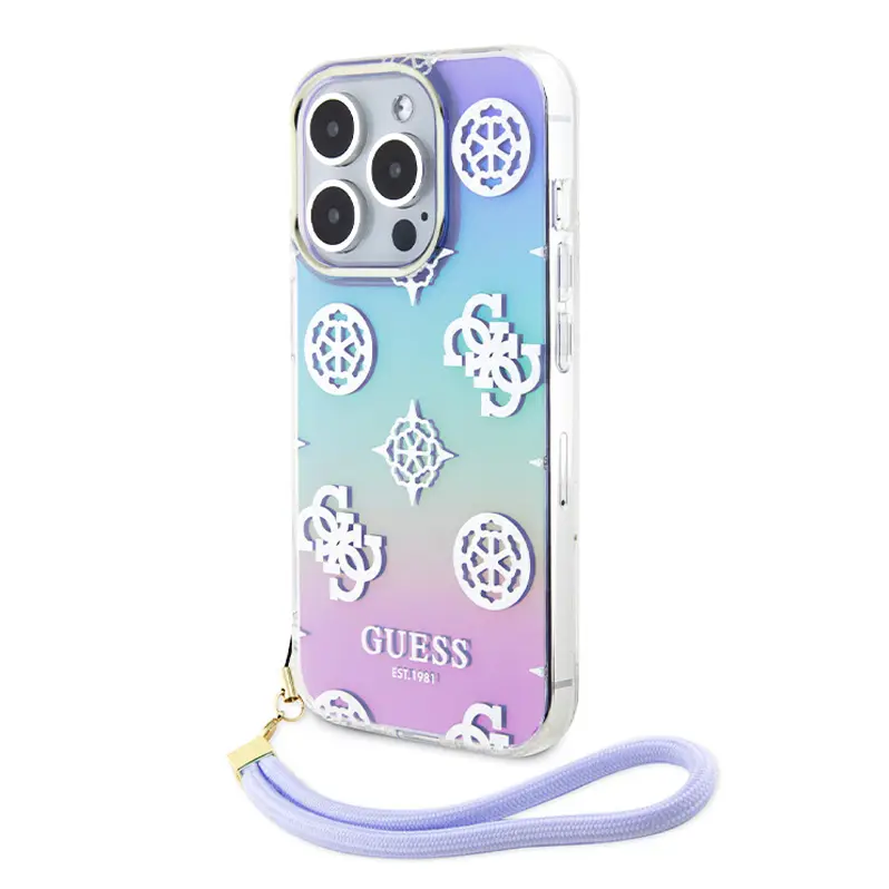 Torbica Guess Hc PC TPU Iridescent Glitter Pattern Peony Cordstrap za Iphone 15 Pro 6.1 Ljubicasta (guhcp15lhpelisu)
