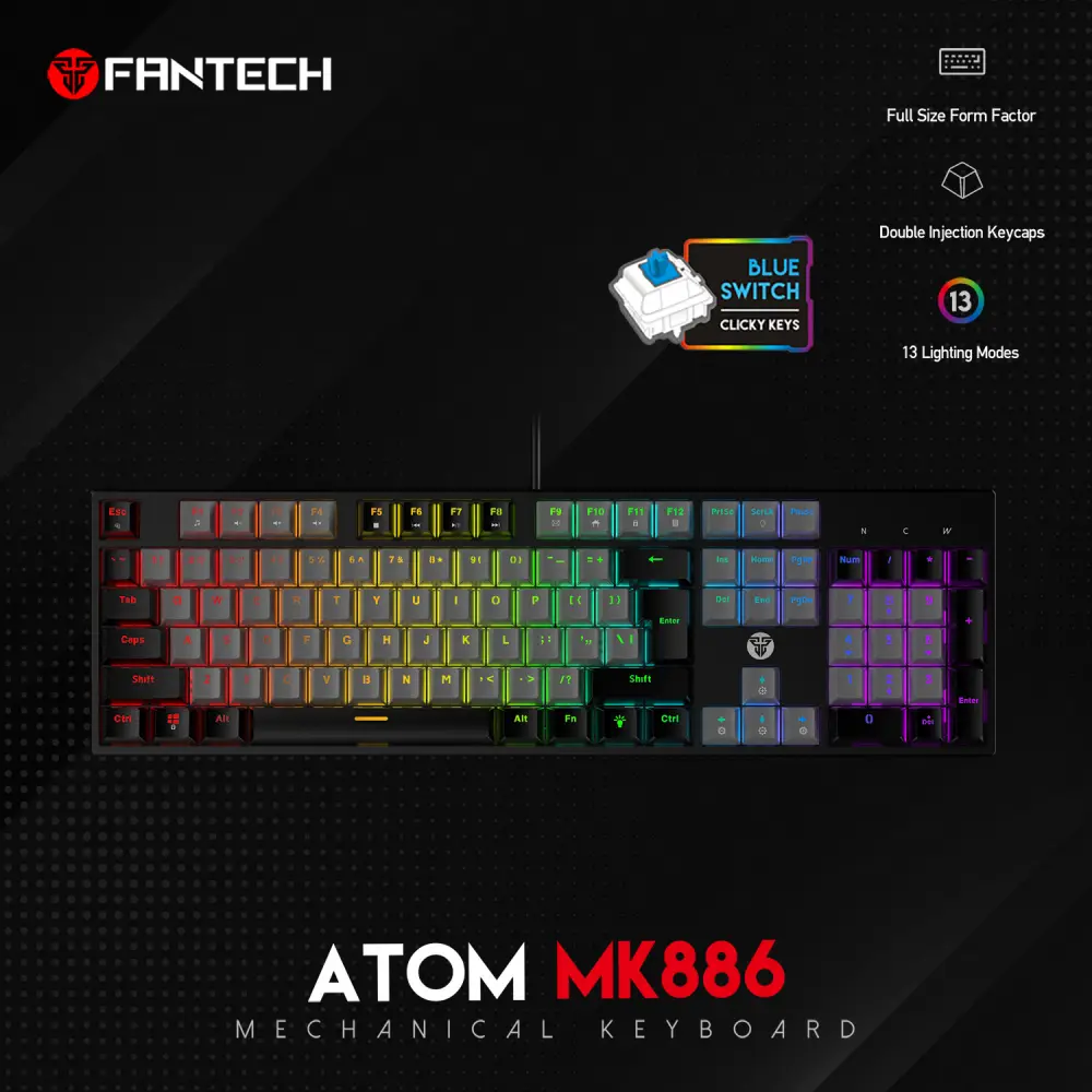 Tastatura Mehanicka Gaming Fantech MK886 RGB Atom Siva (blue Switch)