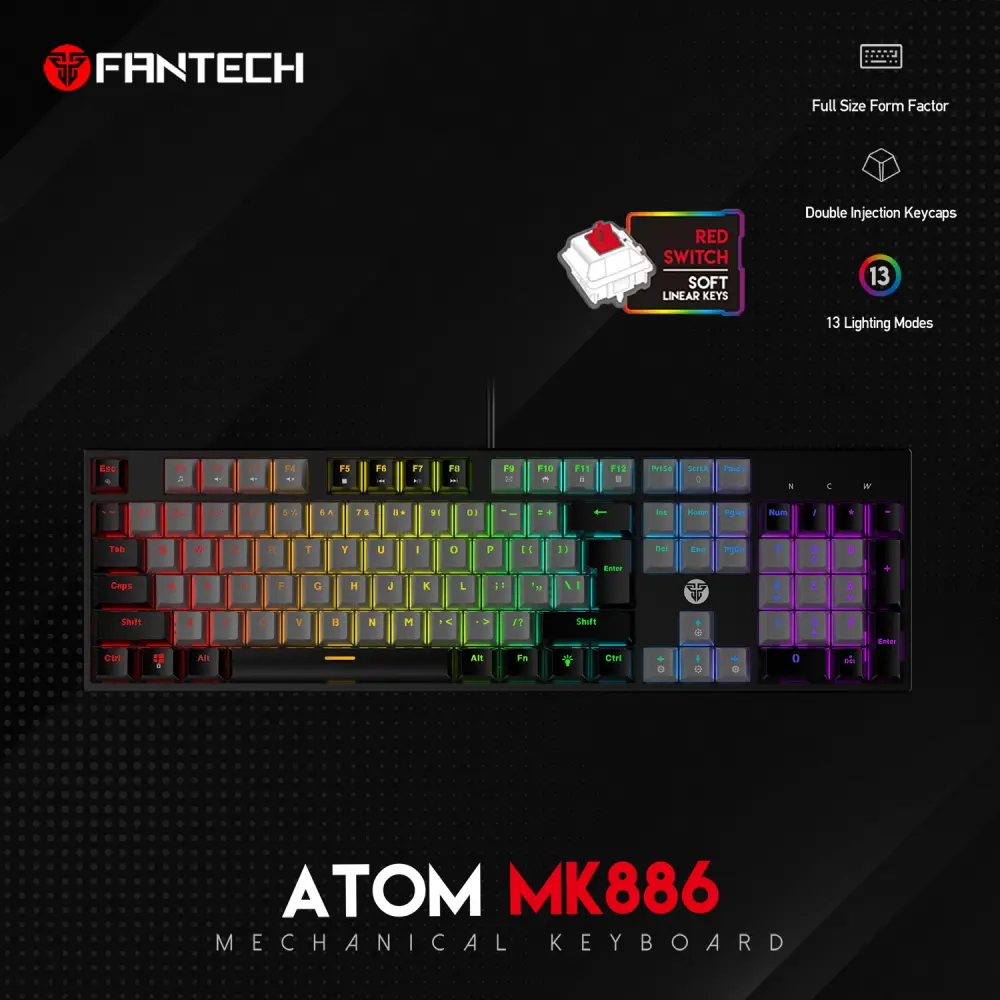 Tastatura Mehanicka Gaming Fantech MK886 RGB Atom Siva (red Switch)