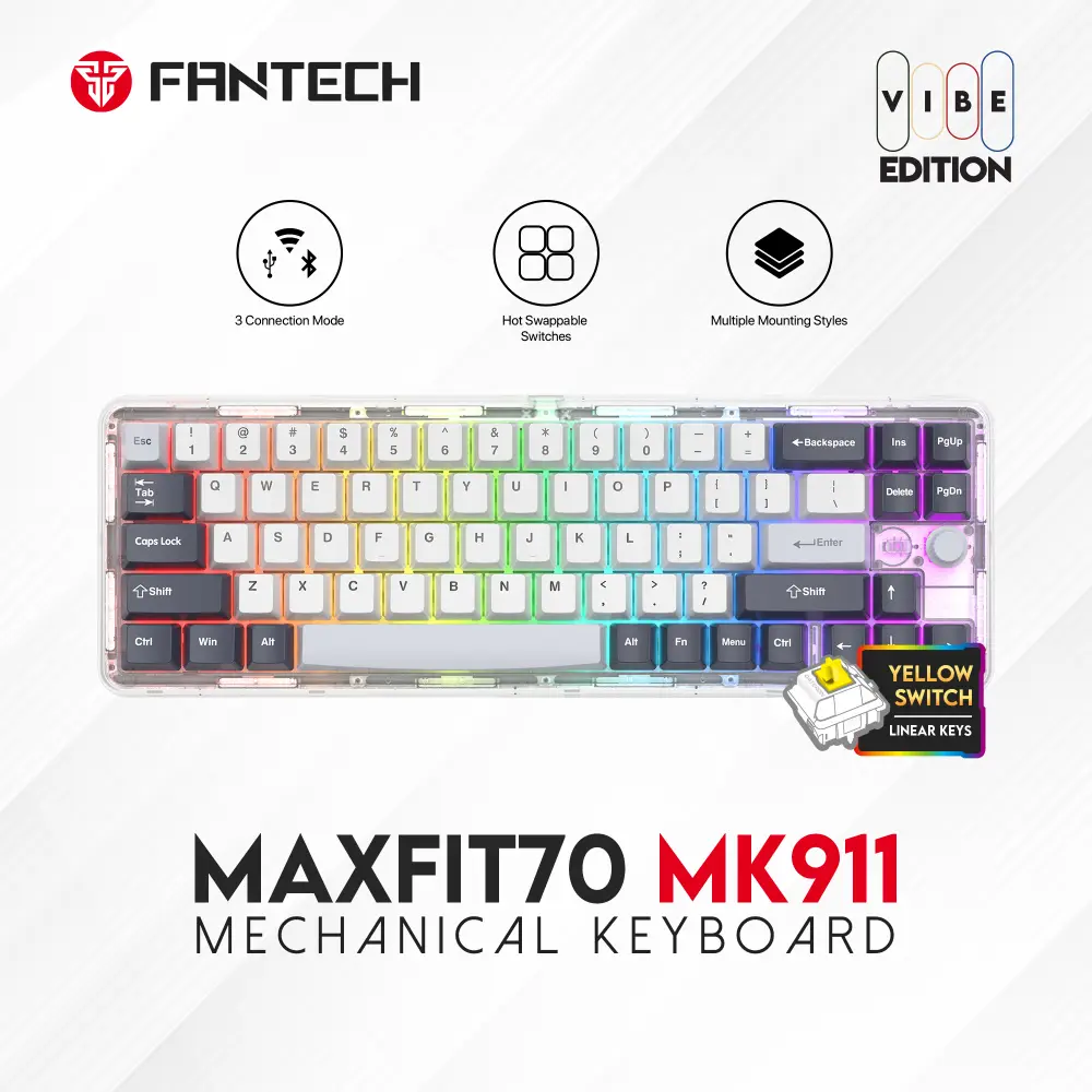 Tastatura Mehanicka Gaming Fantech MK911 RGB Vibe Maxfit 70 Epic Greyscale Wireless (yellow Switch)