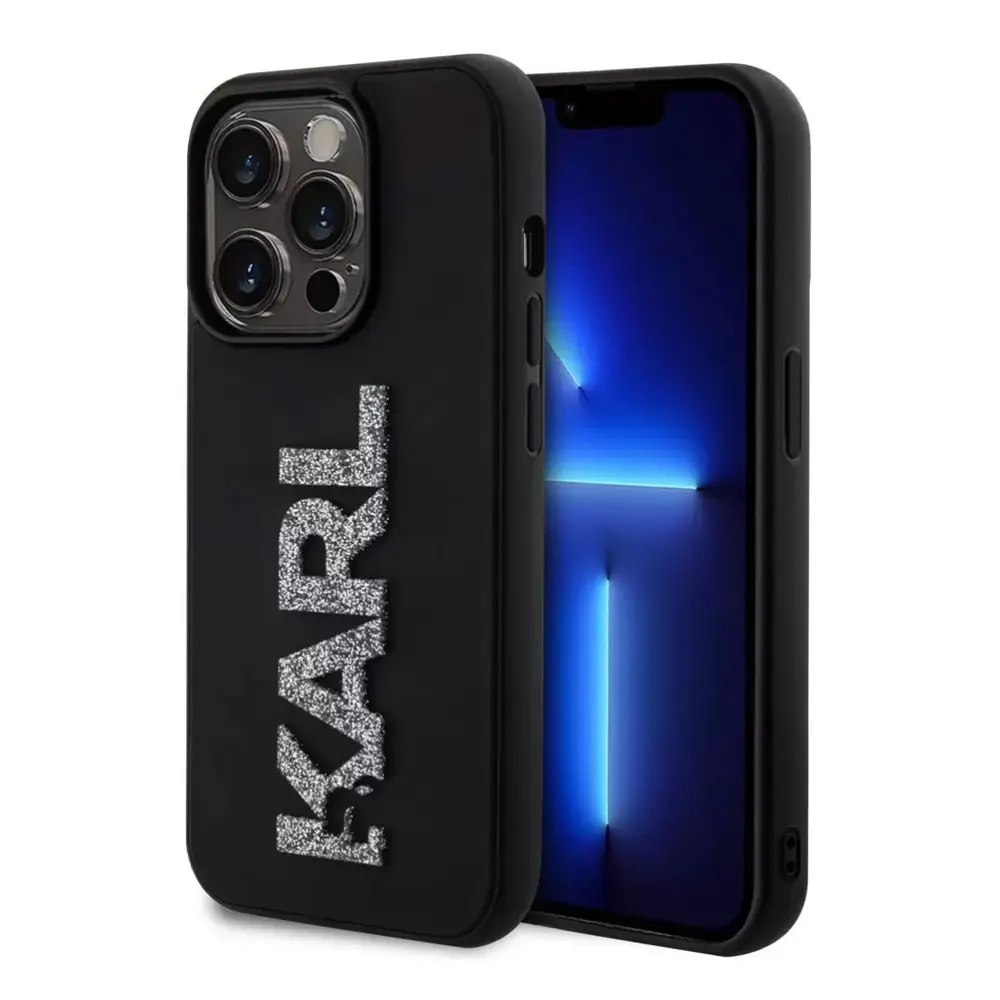 Torbica Karl Lagerfeld 3D Rubber Glitter Logo za Iphone 15 Pro Max 6.7 Crna (klhcp15x3dmbkck)
