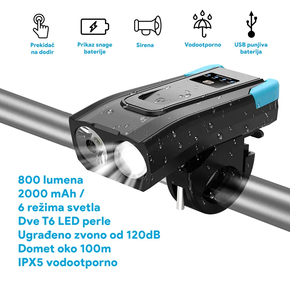 Prednje Svetlo + Zvono za Elektricni Trotinet
