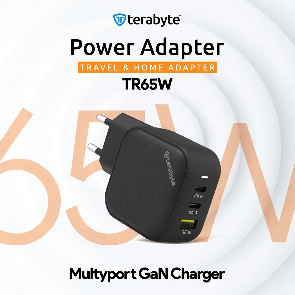 Punjac Univerzalni Terabyte Tr65w, Gan, Pps, PD 3.0, QC 3.0, 65W sa PD Type C Kablom Crni CE