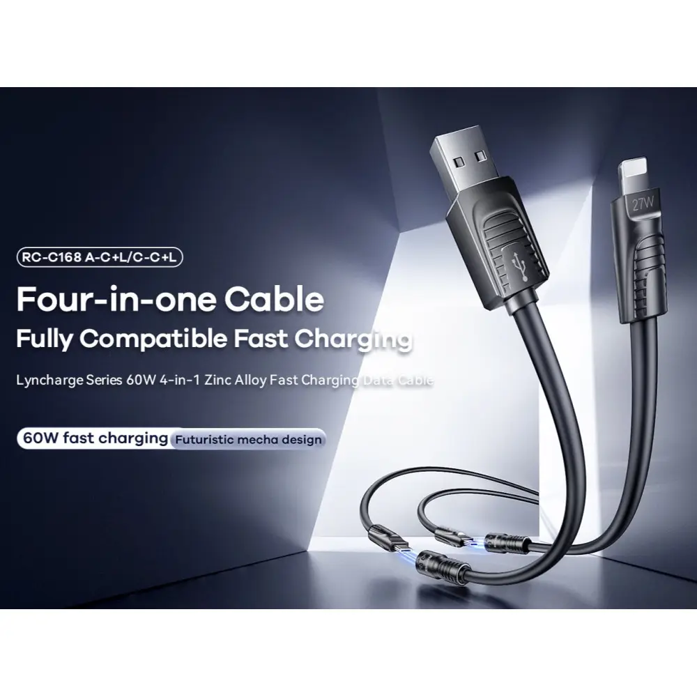Data Kabl Remax Rcc-168 Lyncharge Series 60W 4-in-1 Zinc Alloy Crni