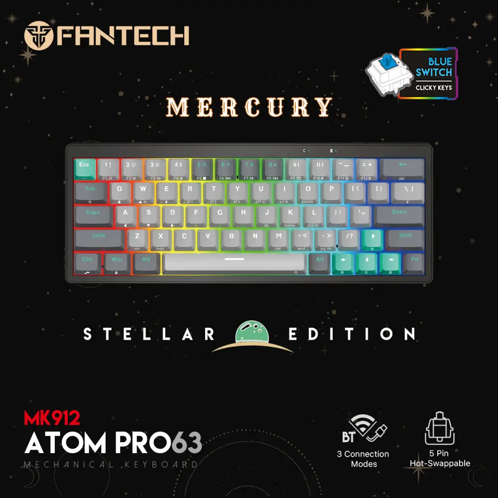 Tastatura Mehanicka Gaming Fantech MK912 RGB Atom PRO63 Wireless Mercury (blue Switch)
