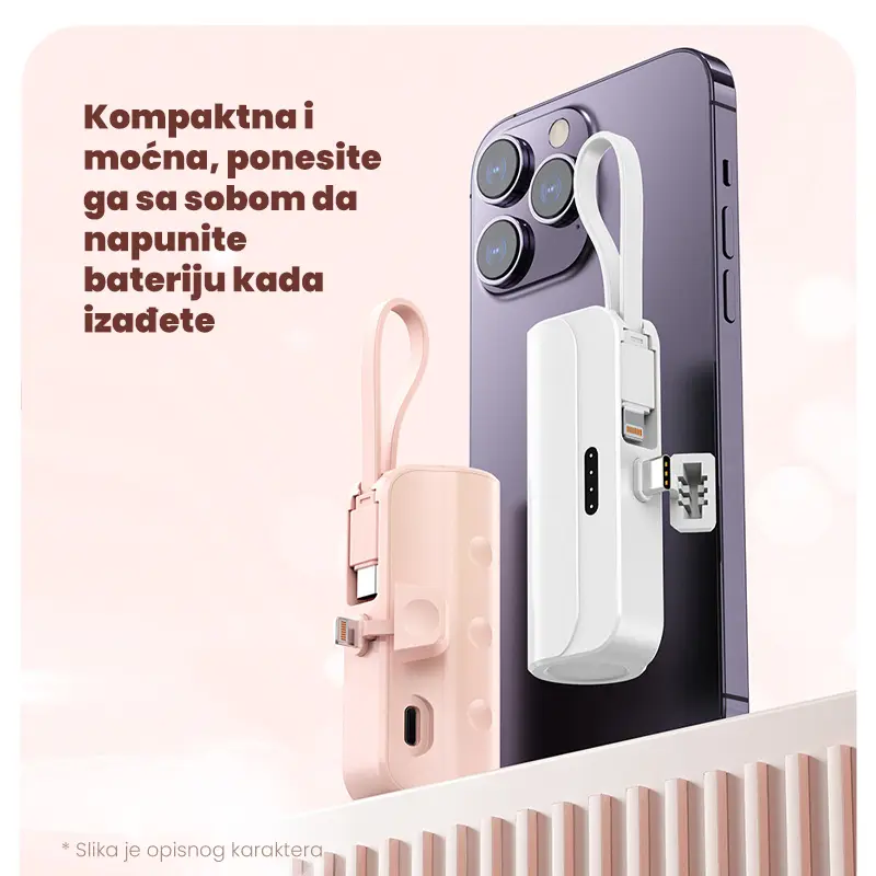 Power Bank Prenosiva Baterija Privezak 5000mah Lightning Roze