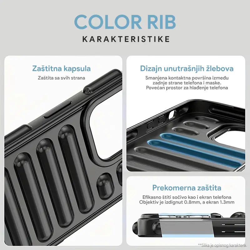 Torbica Color Rib za Iphone 15 Pro Max 6.7 Crna