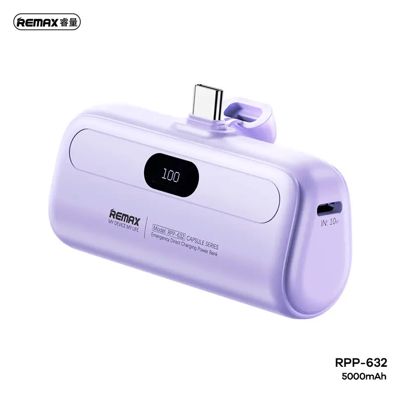 Power Bank Prenosiva Baterija Remax Capsule Series Rpp-632 2A Type C 5000mah Ljubicasta