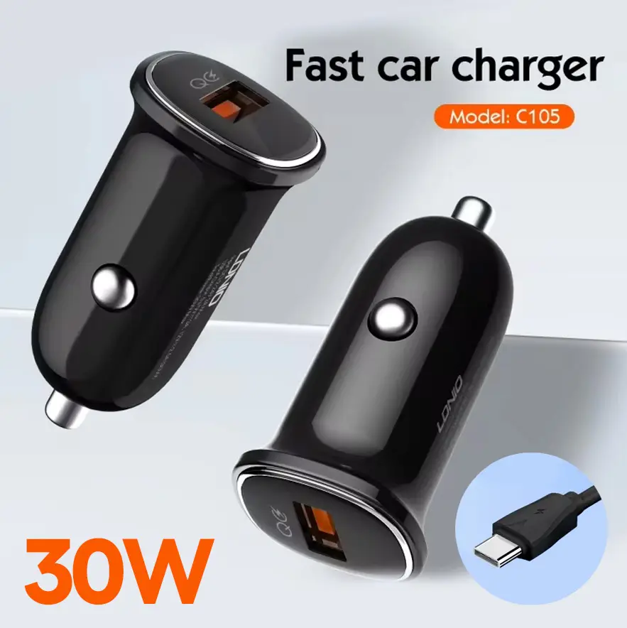 Auto Punjac Ldnio C105, Qc3.0, 30W USB Type C Crni