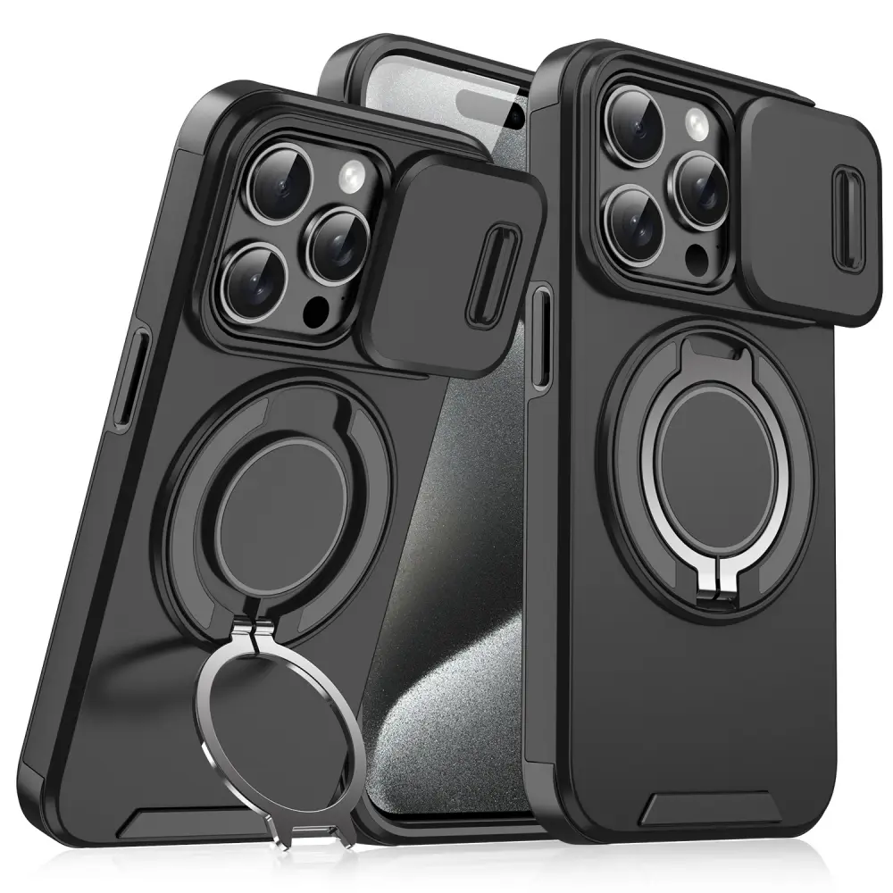 Torbica Camshield Ring Stand za Iphone 15 Pro 6.1 Crna