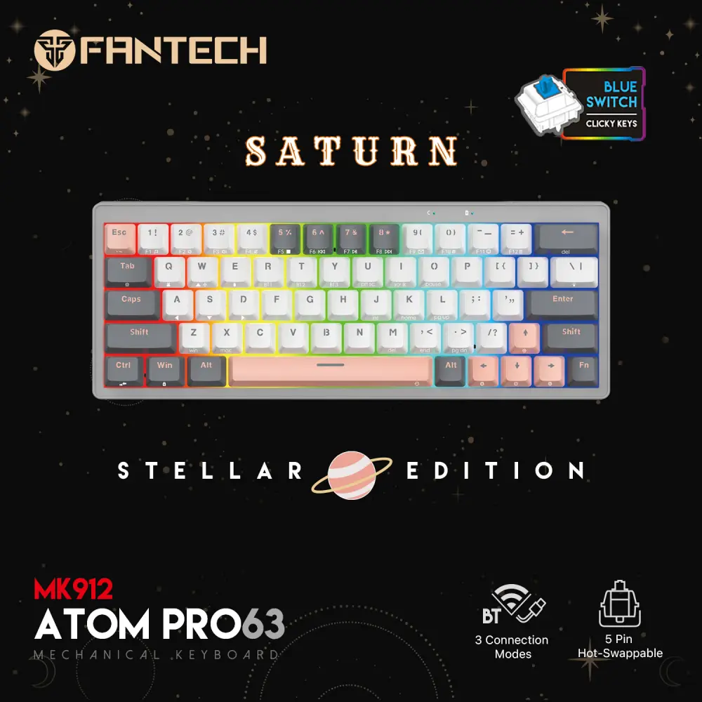 Tastatura Mehanicka Gaming Fantech MK912 RGB Atom PRO63 Wireless Saturn (blue Switch)