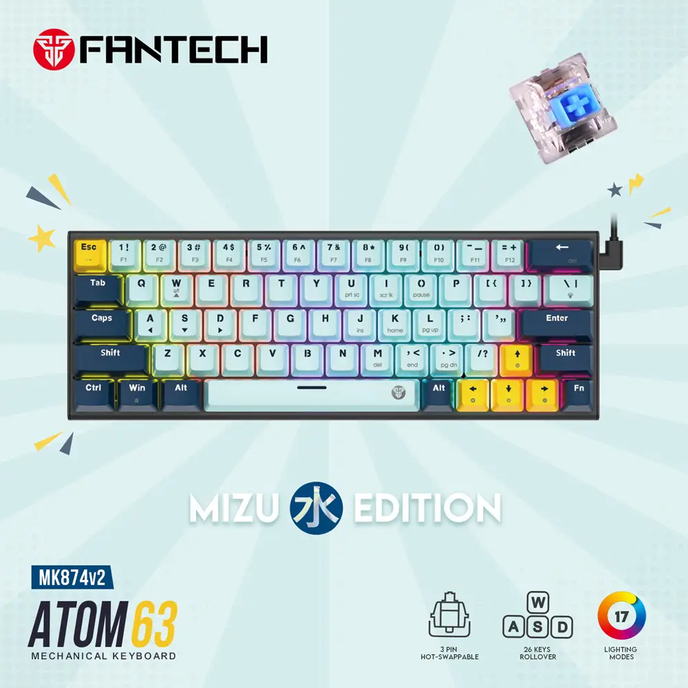 Tastatura Mehanicka Gaming Fantech MK874 RGB Atom 63 Skyblue (blue Switch)