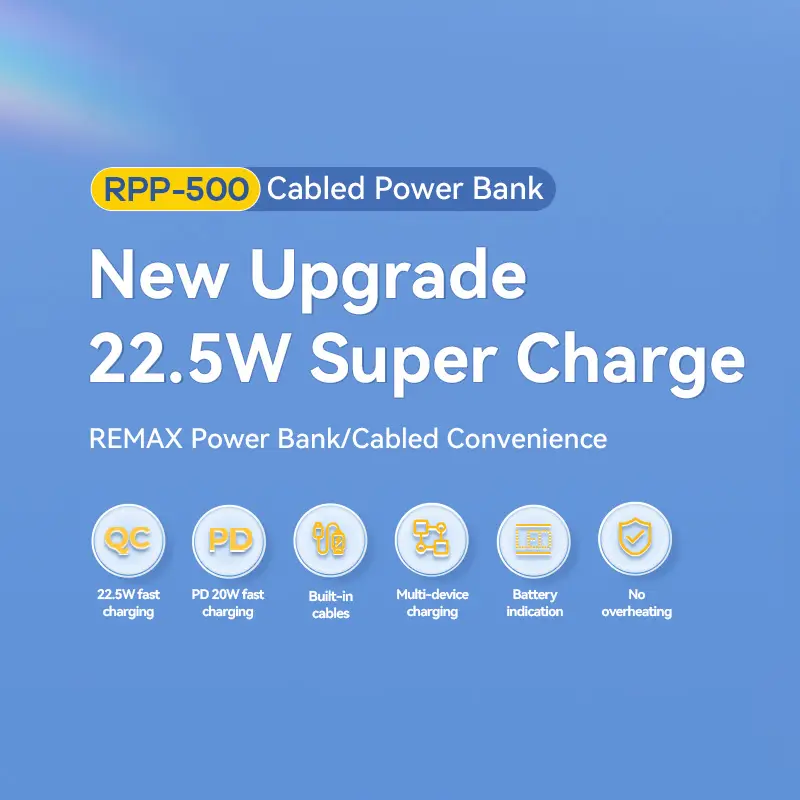 Power Bank Prenosiva Baterija Remax Suji Series Rpp-500 20w+22.5w Pd+qc 10000mah Ljubicasta